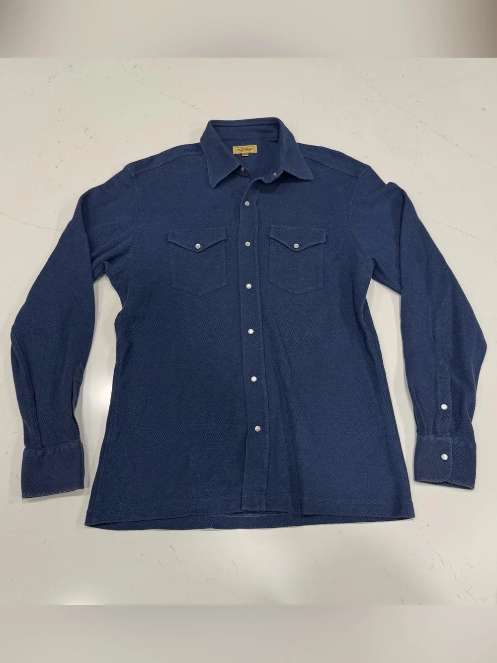 Paul Stuart Navy Long-Sleeve Knit Western Shirt - Medium